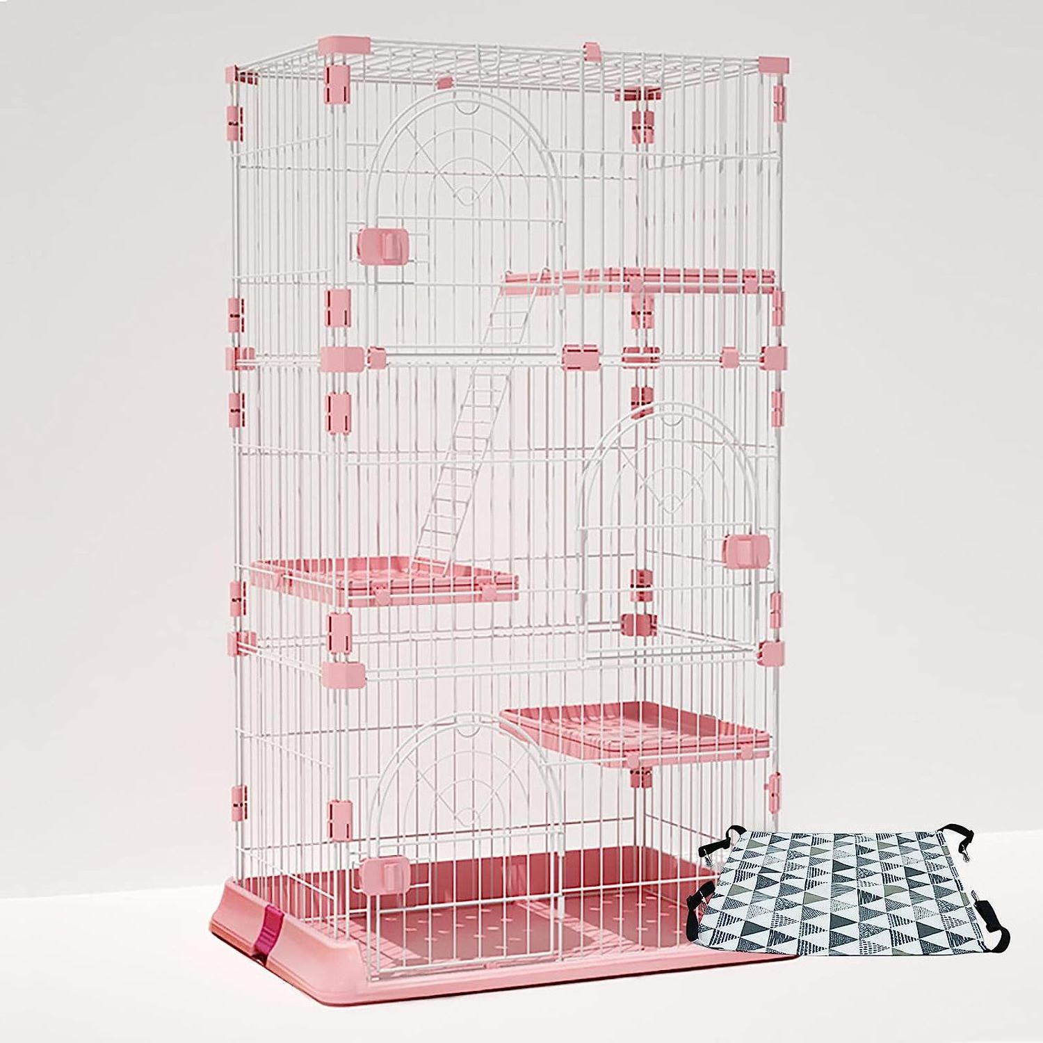 Hot Sale Cute Pink 4-Tier 52 Inches Collapsible Metal Cat Cage House for Dog Cat Pet House