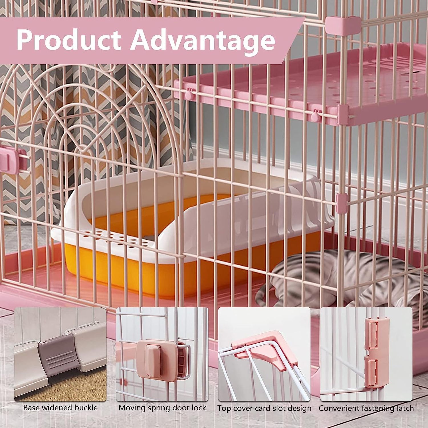 Hot Sale Cute Pink 4-Tier 52 Inches Collapsible Metal Cat Cage House for Dog Cat Pet House