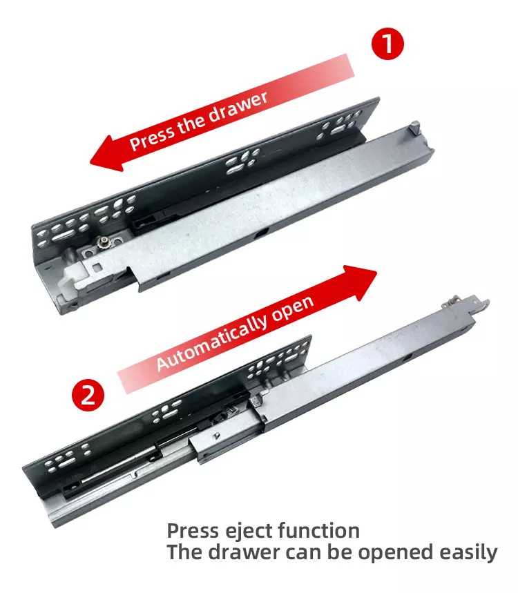 TK-3116 3 fold damper basket drawers channel push to open hidden telescopic rails soft close undermount concealed drawer slide