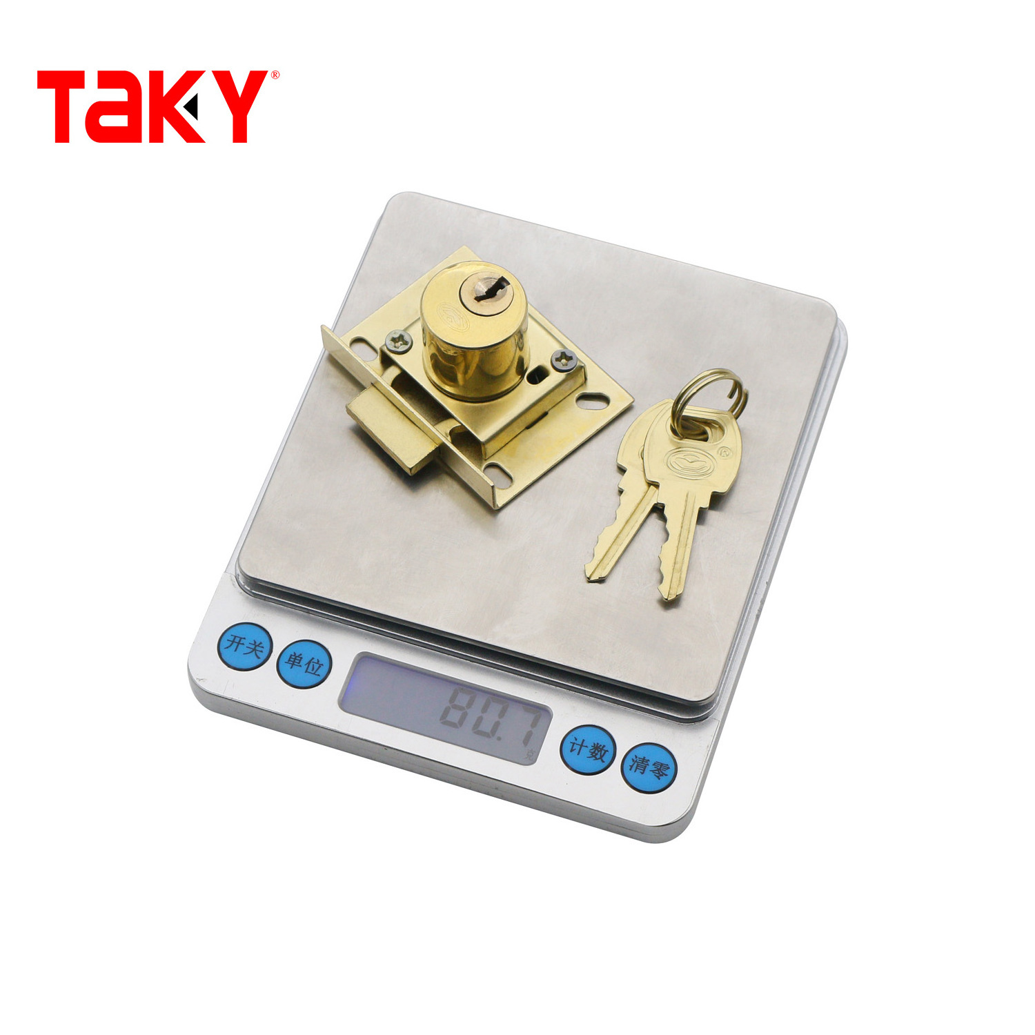 Tak-808 Pin Tumbler Drawer Lock- Brass in color gold cabinet lock