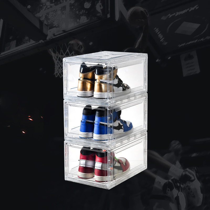 plastic transparent Stackable organizer Custom Sneakers display Box Foldable Clear Shoe Storage With Magnetic Door