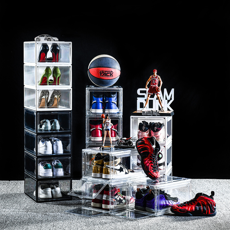 plastic transparent Stackable organizer Custom Sneakers display Box Foldable Clear Shoe Storage With Magnetic Door