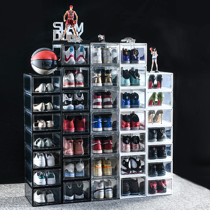 plastic transparent Stackable organizer Custom Sneakers display Box Foldable Clear Shoe Storage With Magnetic Door