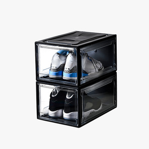 plastic transparent Stackable organizer Custom Sneakers display Box Foldable Clear Shoe Storage With Magnetic Door