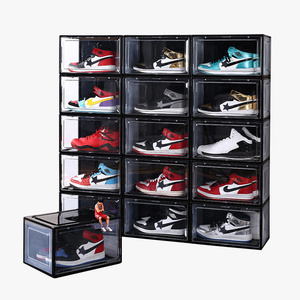 large Plastic collapsible Clear shoe racks side open Transparent stackable storage foldable box black White organizer