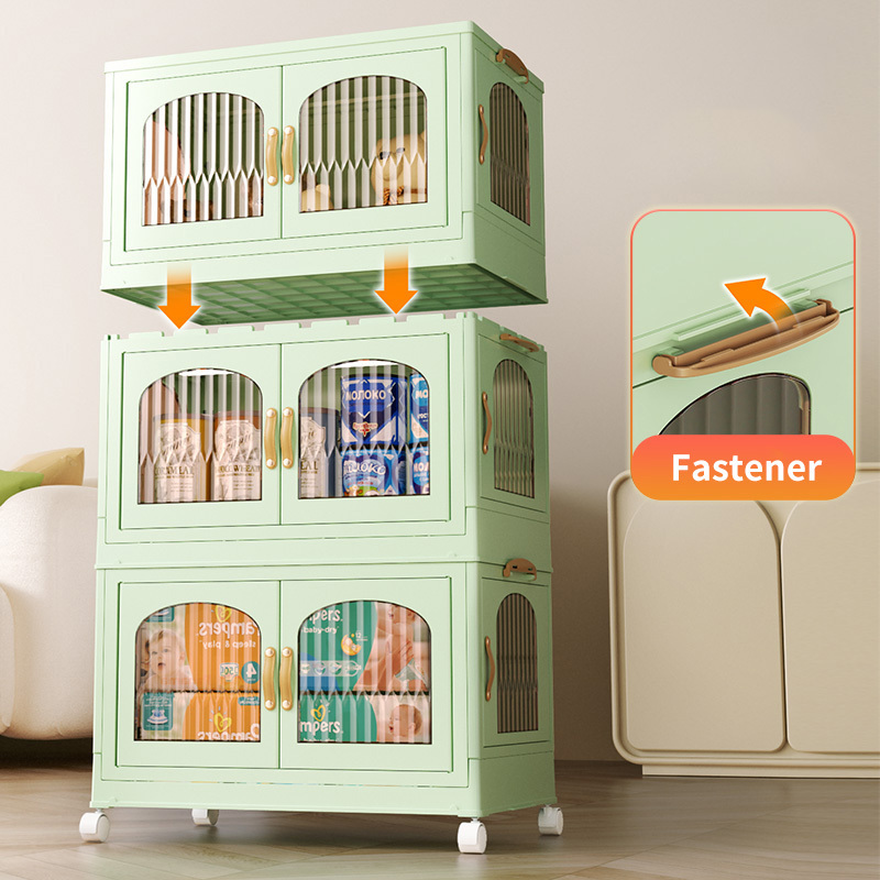 Household folding stackable colorful container plastic organizer bin container Foldable Bedroom toy Clothes storage cabinet