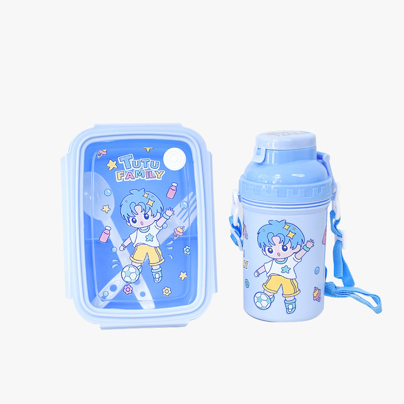 plastic cute kids boys compartment lunch boxes with water bottle set for school children keep food hot container