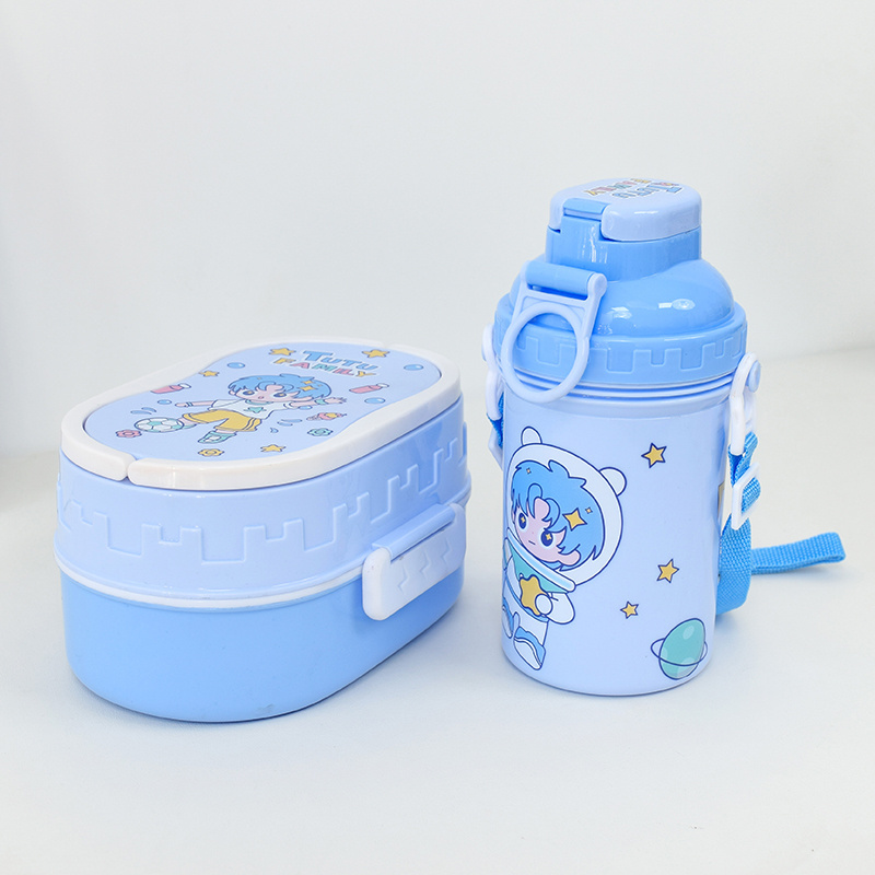 plastic cute kids boys compartment lunch boxes with water bottle set for school children keep food hot container