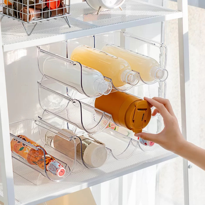 kitchen Plastic Stackable refrigerator clear Water Wine Rack Bottle Organizer container bin storage soda can Beverage Holder box