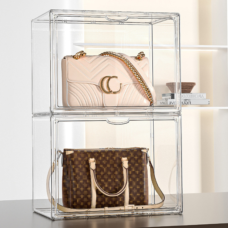 Custom Multifunctional Display Case Transparent Plastic Foldable Dustproof  Clear Handbag Bag Organizer Storage Box for closet