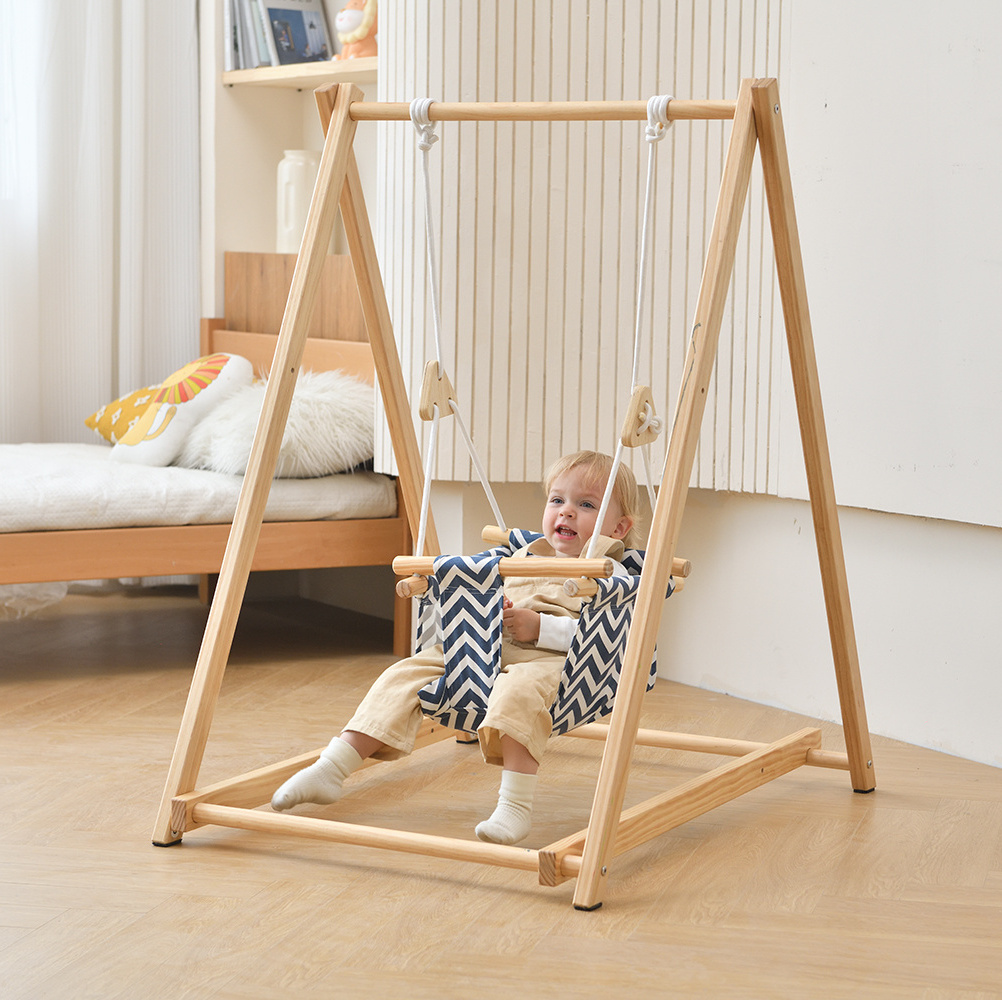 Comfortable Baby Swing Bed Wooden Hanging Swing Chair With Stand