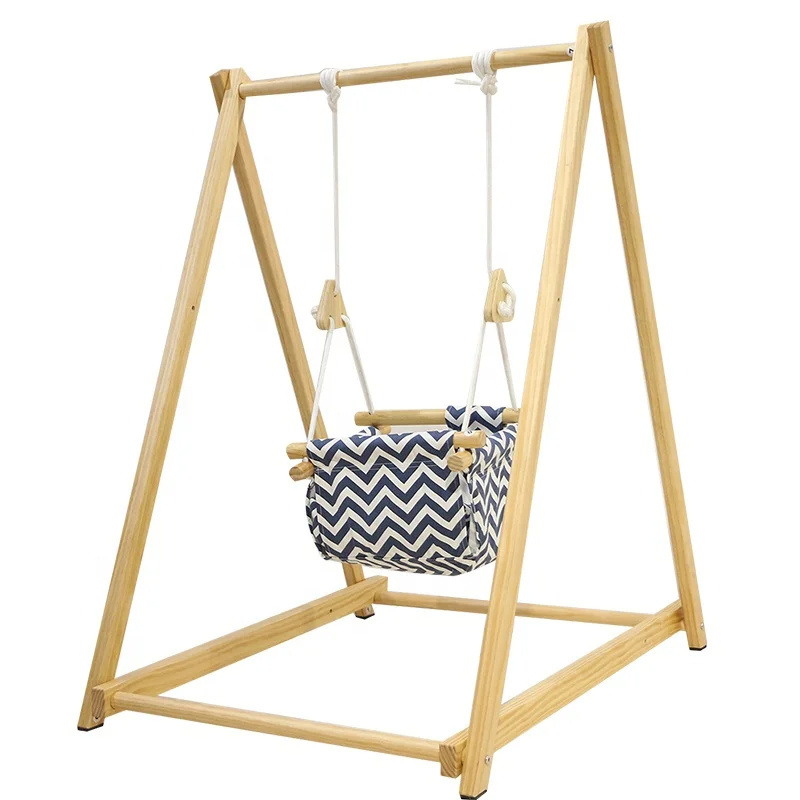 Comfortable Baby Swing Bed Wooden Hanging Swing Chair With Stand