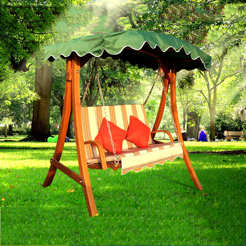 Outdoor Patio Garden Wooden Two Seat Folding Rocking Swing Chairs