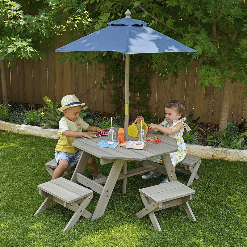 Wooden Picnic Table For Kids Outdoor Table Bench Set With umbrella