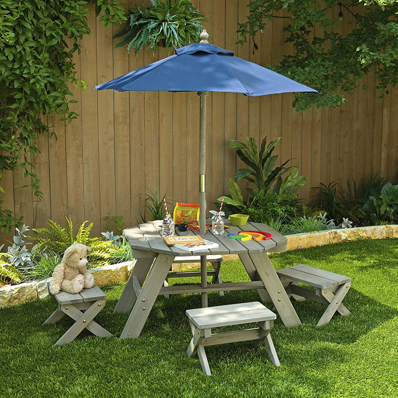 Wooden Picnic Table For Kids Outdoor Table Bench Set With umbrella