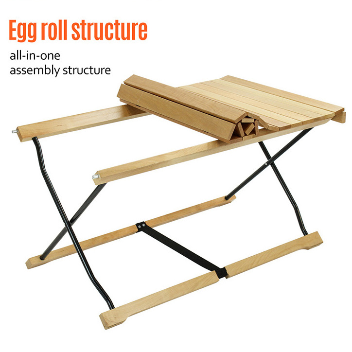 Outdoor Portable Picnic BBQ Folding Roll Wood Camping Table