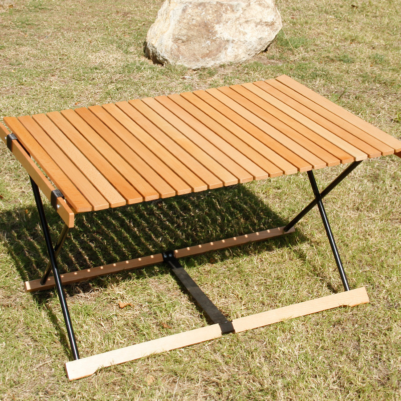 Outdoor Portable Picnic BBQ Folding Roll Wood Camping Table