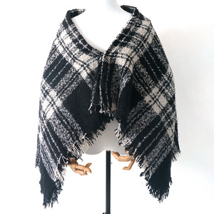 Factory custom plaid marl acrylic poncho, perfect for all women