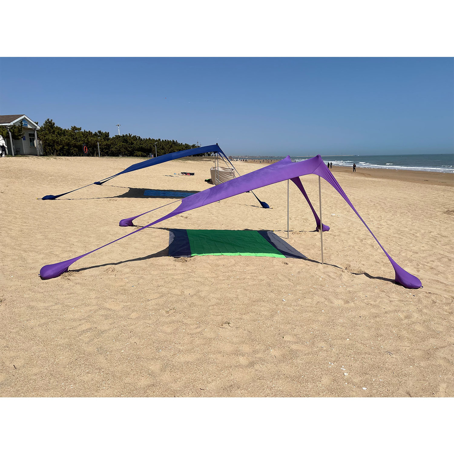 Pop Up Beach Tent and Beach Canopy Sun Shelter UPF50+ with Sand Shovel Ground Pegs Outdoor Sunshade for Camping Trips