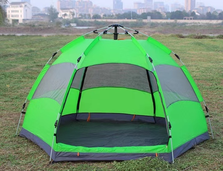 5-7 Person Automatic Camping Tent, Dual Layer Summer Mongolian Hexagonal Yurt Tourist Tent For Outdoor Travel