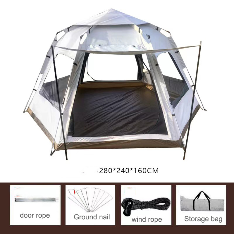 Outdoor Portable foldable Camping Hexagonal tent waterproof Double Layer Large Family Sun protection Leisure Travel beach tent