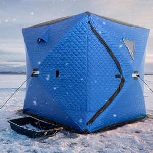 Ice Fishing Shelter Insulated Ice Fishing Pop-Up Tent for 1-2 Person with Ropes Carry Bag Windproof