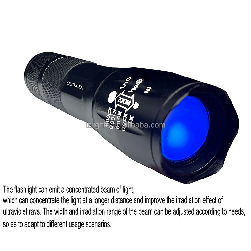 Customized Adjustable Focus led 3W dual wavelength UV flashlight 365nm and 254nm charger and flashlight 2-in-1