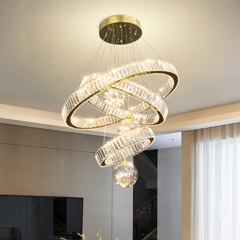 Lighting Fixtures Home Decoration Luxury Classic Luxurious Crystal Hall Circular Ring Remote Control  Restaurant Light