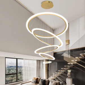 DIY Gold Metal Multi Rings Modern Chandelier For Staircase Living Room Villa Foyer Hanging Light Fixtures