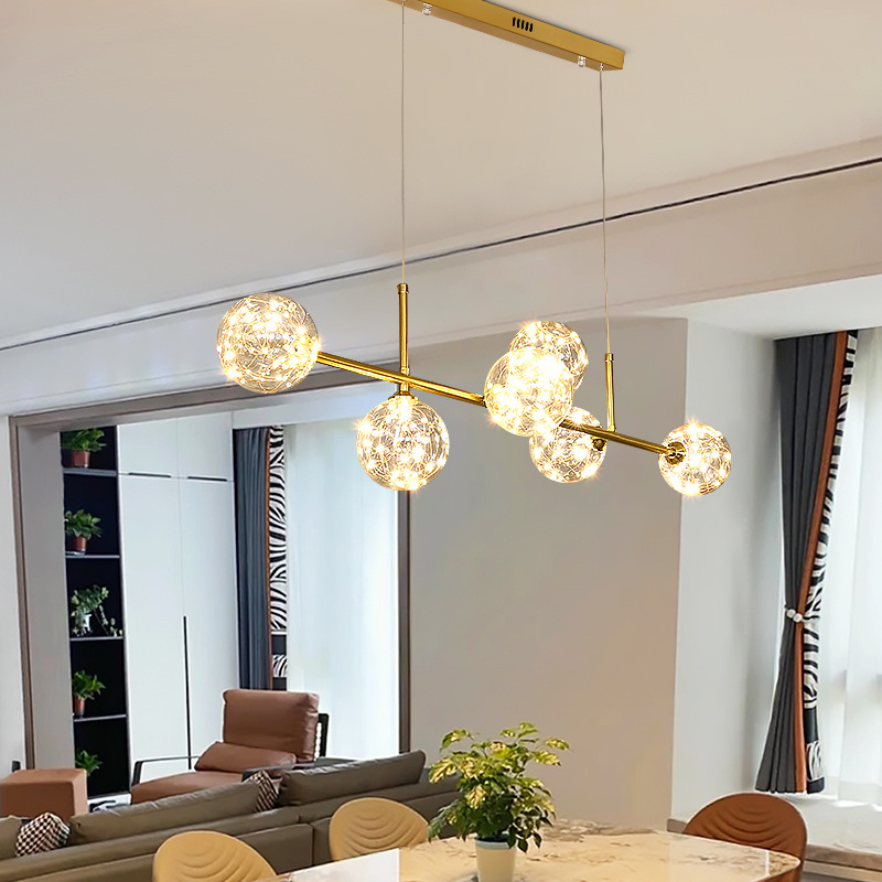 Kitchen Table Chandelier Glass Bubble Pendant Lamp Dinner Table Kitchen Light Chandelier Gold Modern LED Iron 15 Nordic Light 80