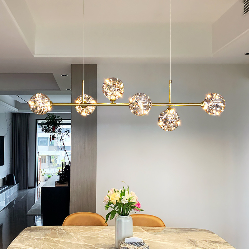 Kitchen Table Chandelier Glass Bubble Pendant Lamp Dinner Table Kitchen Light Chandelier Gold Modern LED Iron 15 Nordic Light 80