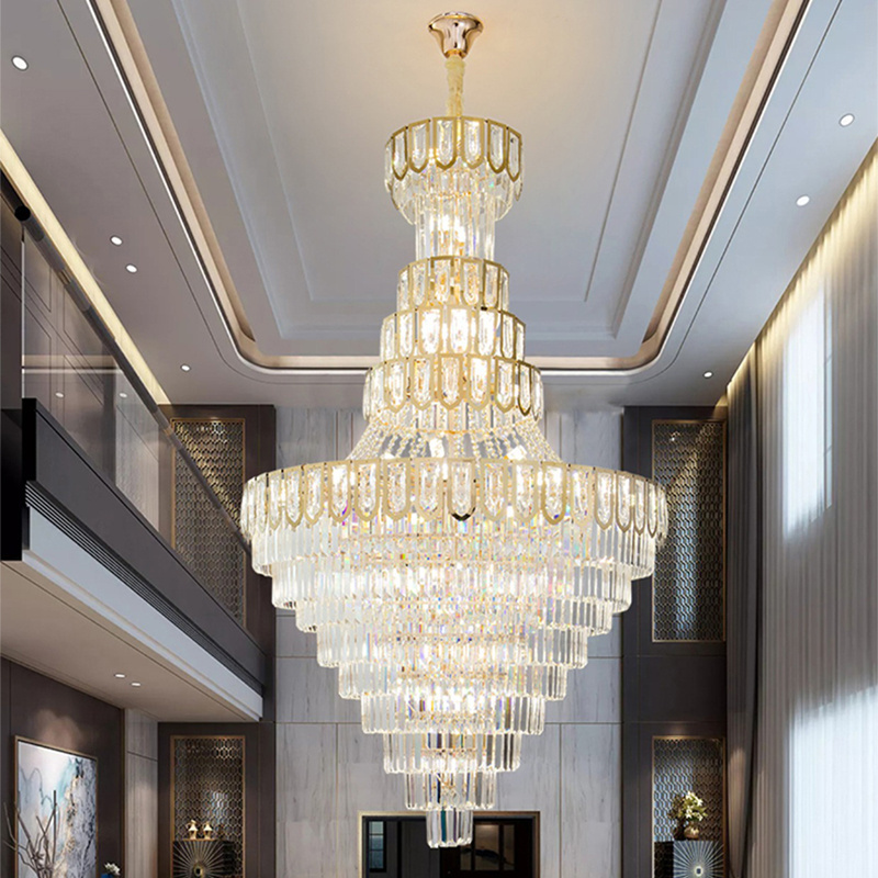 Luxury Gold Crystal Lamp For High Ceiling Large Entry Chandelier Hotel Lobby Chandeliers Hanging Light Fixture