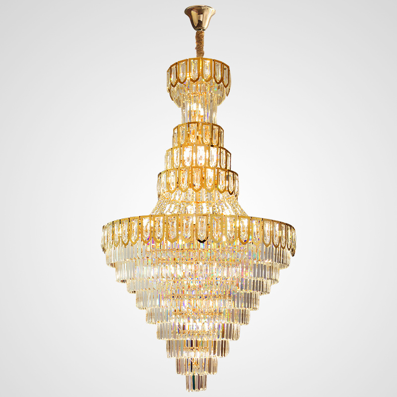 Luxury Gold Crystal Lamp For High Ceiling Large Entry Chandelier Hotel Lobby Chandeliers Hanging Light Fixture