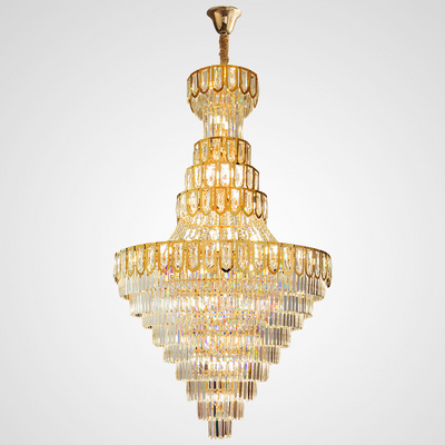 Luxury Gold Crystal Lamp For High Ceiling Large Entry Chandelier Hotel Lobby Chandeliers Hanging Light Fixture