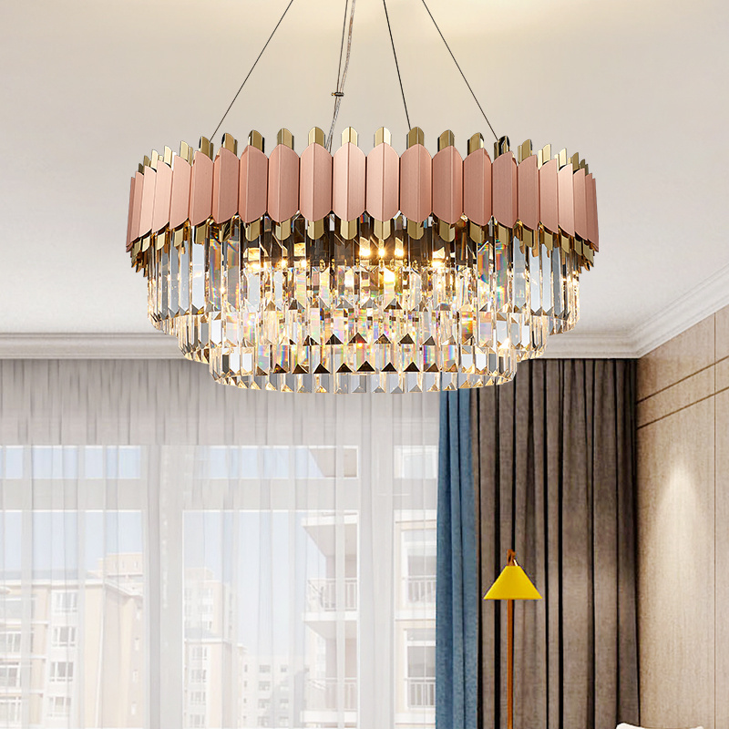 Luxury Modern Chandelier Rose Gold Pendant Light Round Creative Crystal Chandelier Lights Hanging Light Fixture