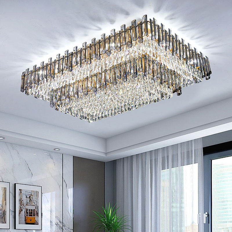 Rectangle Decorative Hanging Light Fixture Chandelier Crystal Modern Light Fixture Ceiling Flush Mount LED Ceiling Light Lamp