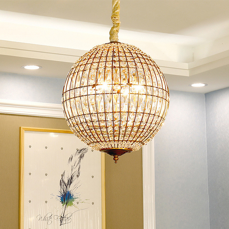 American Living Room Retro Round Ball Gold French Duplex Staircase Bedroom Room Entry Garden Crystal Chandelier