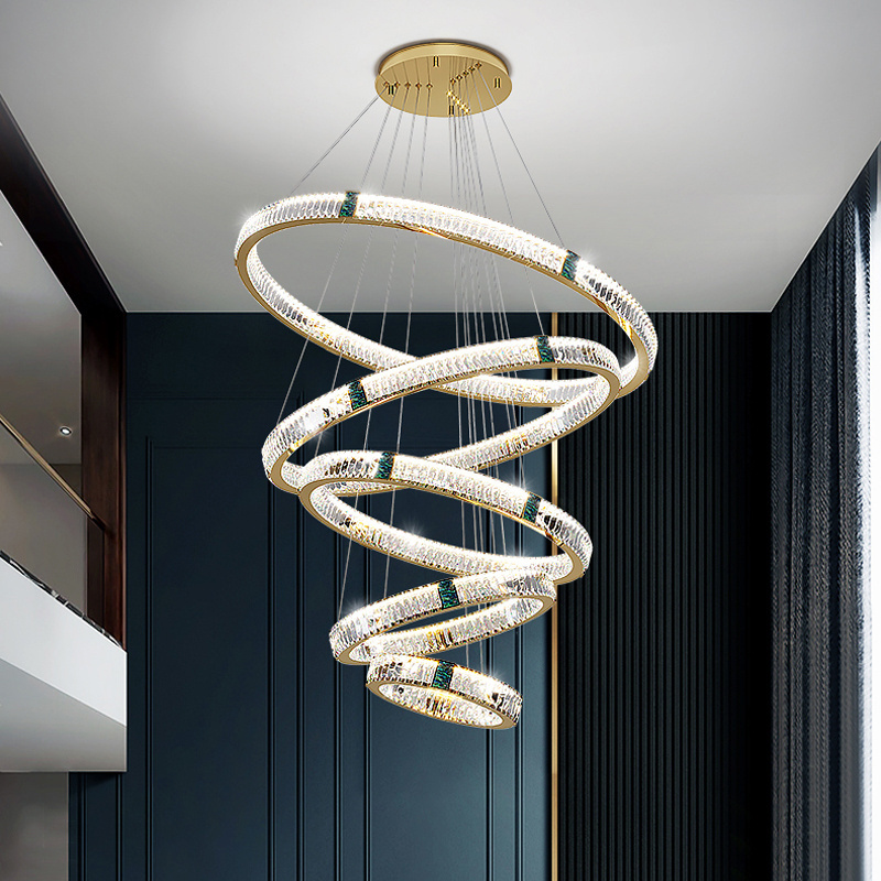 Gold Led Pendant Light Nordic Design Crystal  Modern Luminous Lamp Lighting Living Modern Ring Chandelier Led