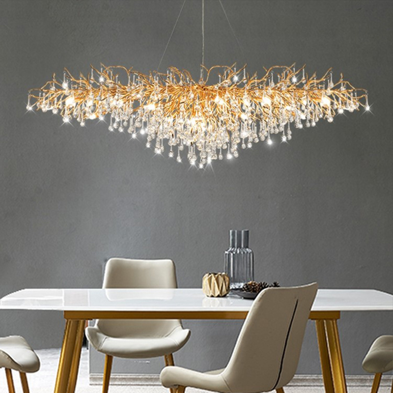 Modern Home Decor Lamp  Gold Raindrop Glass Chandelier Interior Living Room Dining Table Aluminum LED Tree Chandelier