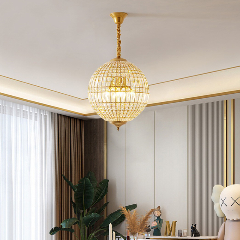 American Living Room Retro Round Ball Gold French Duplex Staircase Bedroom Room Entry Garden Crystal Chandelier