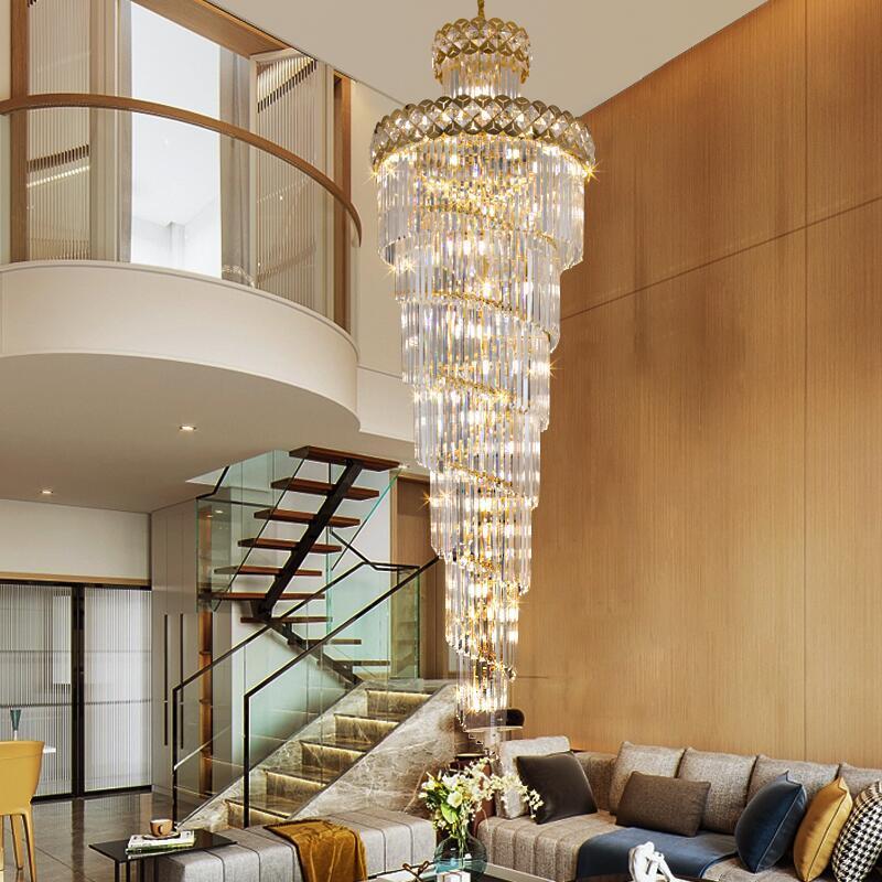 Large Chandelier For High Ceiling Modern Simple Luxury Crystal Pendant Light Villa Crystal Chandelier Modern For Living Room