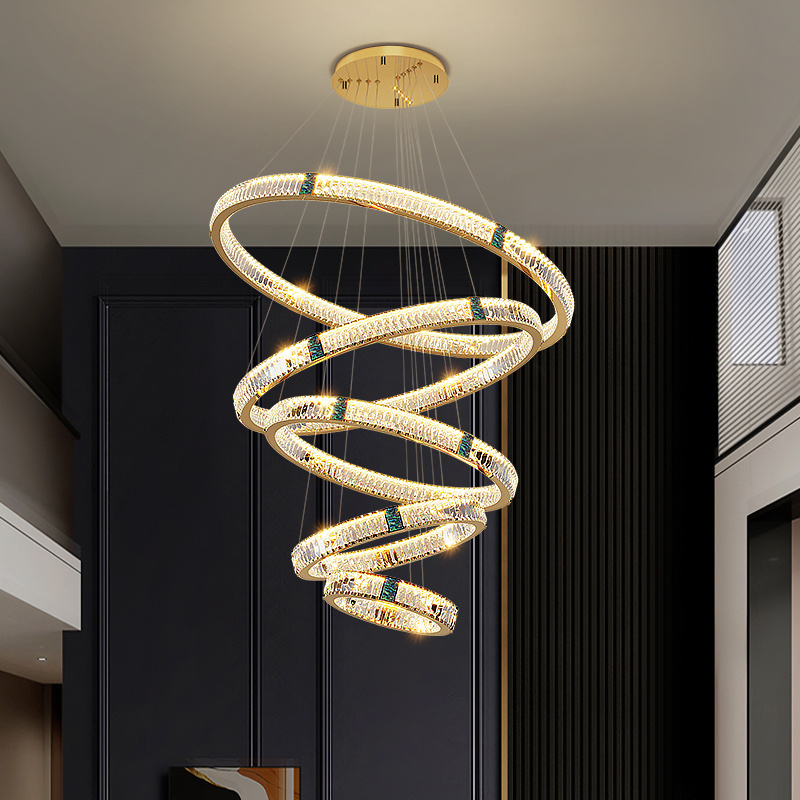 Gold Led Pendant Light Nordic Design Crystal  Modern Luminous Lamp Lighting Living Modern Ring Chandelier Led