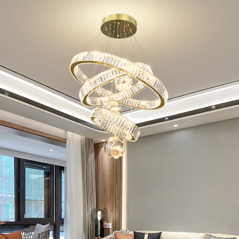 Lighting Fixtures Home Decoration Luxury Classic Luxurious Crystal Hall Circular Ring Remote Control  Restaurant Light