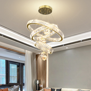 Lighting Fixtures Home Decoration Luxury Classic Luxurious Crystal Hall Circular Ring Remote Control  Restaurant Light