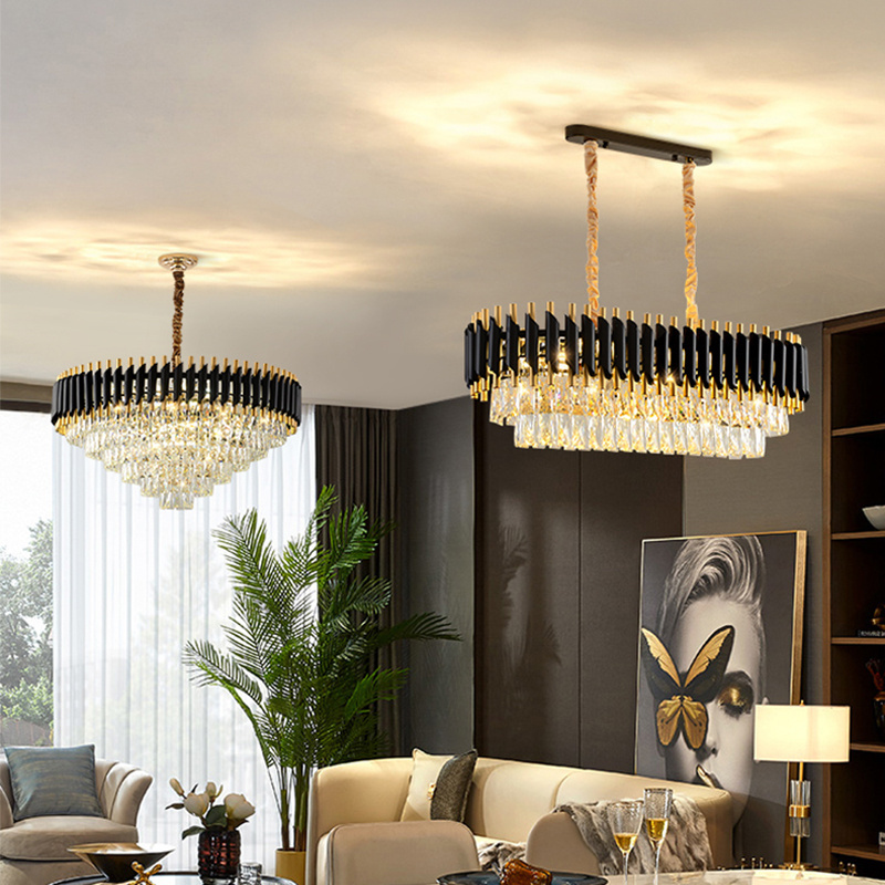 Zhongshan Top Lighting Manufacturer Big k9 Chrome Silver Luxury Modern Led Crystal Chandelier  Black Decoration Chandelier