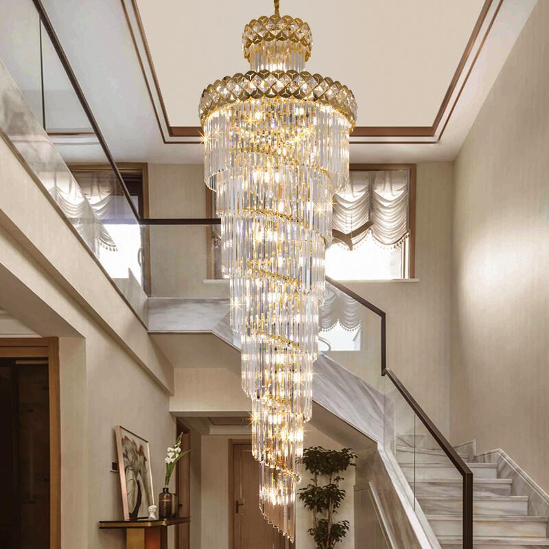 Large Chandelier For High Ceiling Modern Simple Luxury Crystal Pendant Light Villa Crystal Chandelier Modern For Living Room