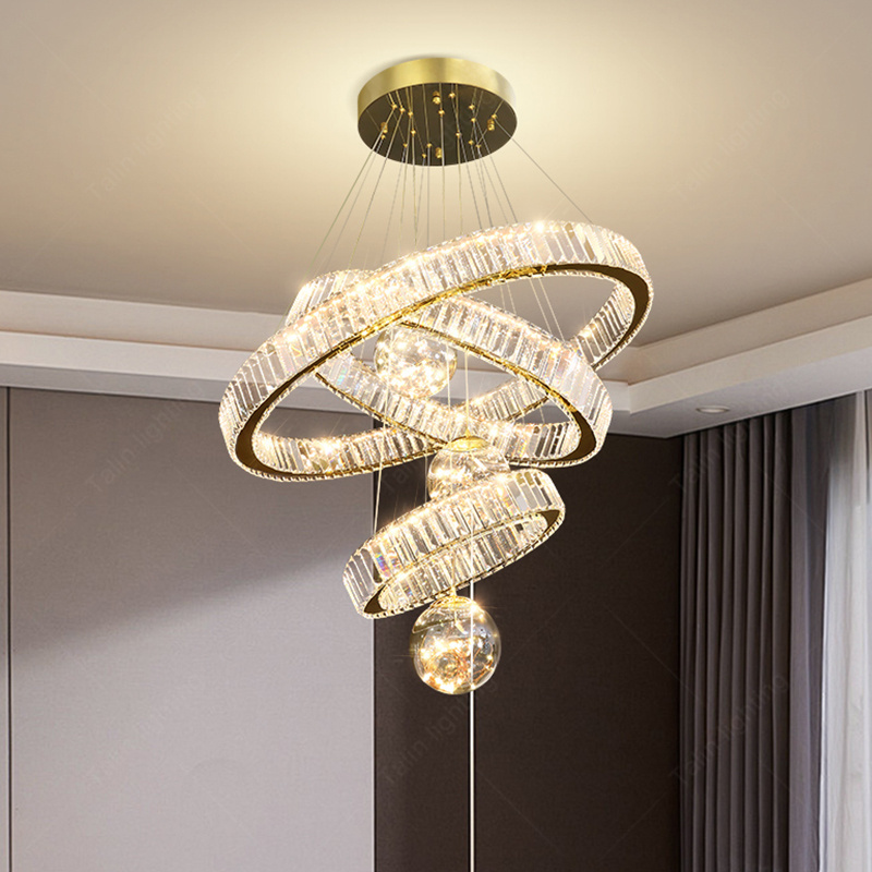 Lighting Fixtures Home Decoration Luxury Classic Luxurious Crystal Hall Circular Ring Remote Control  Restaurant Light