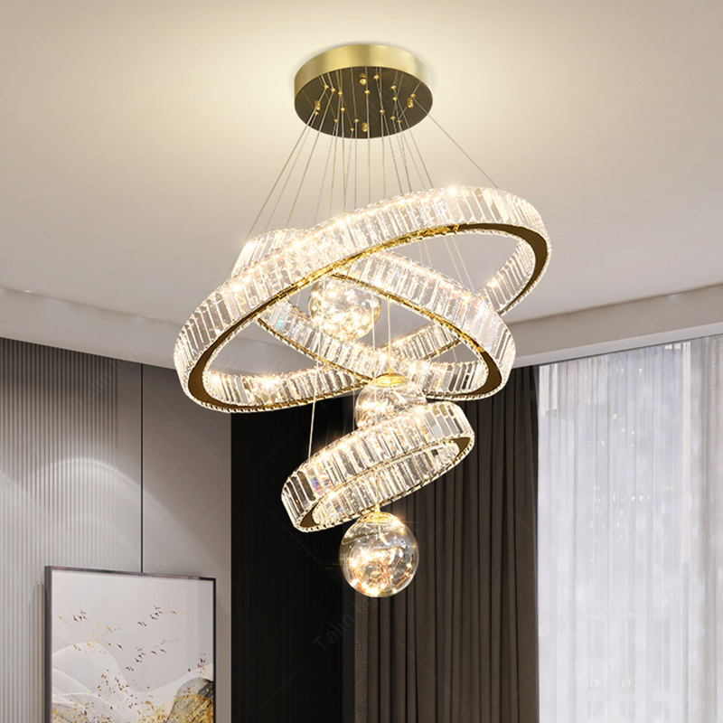 Lighting Fixtures Home Decoration Luxury Classic Luxurious Crystal Hall Circular Ring Remote Control  Restaurant Light