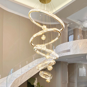 Guzhen Factory Luxury Hotel Long Staircase Light Modern K9 Crystal Large Pendant Light High Ceiling Hanging Ring Pendant Light