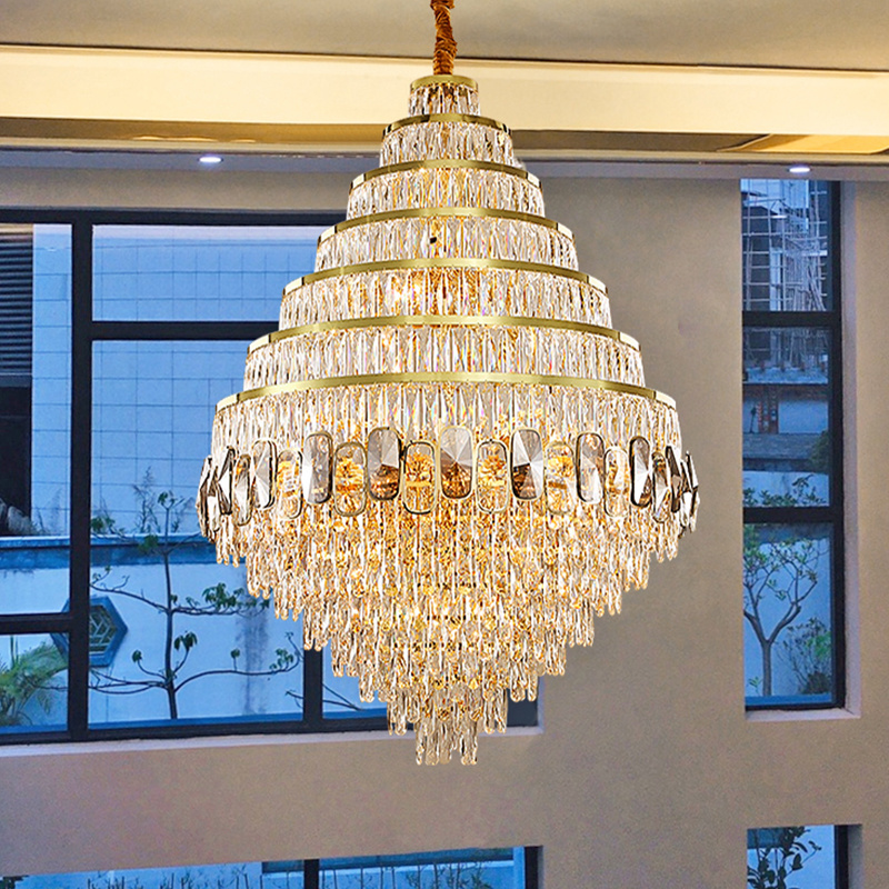 Modern Crystal Chandelier Crystal Customized Staircase Long Chandelier Crystal Light Living Room Luxury Chandelier Modern Hotel